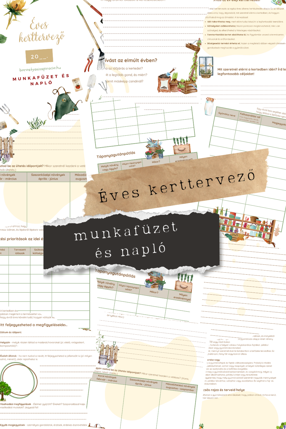 Kerttervező lapok kollázs