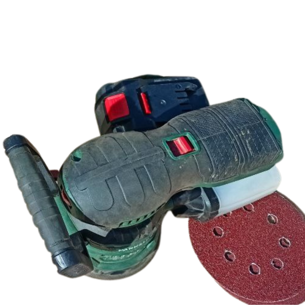 Akkus excenteres csiszológép kör alakú talppal fa felületek csiszolásához