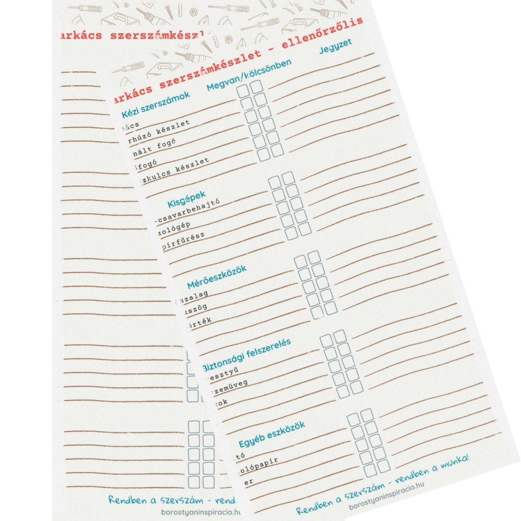 Alap barkács szerszámkészlet nyomtatható ellenőrzőlista pipálható mezőkkel